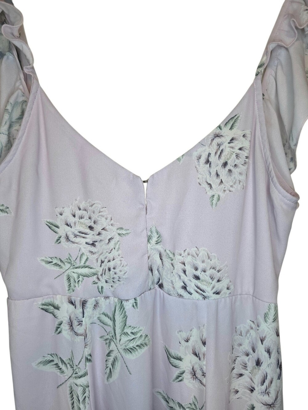 Show Me Your Mumu Lilac Floral Ruffle Strap Mini Dress, Small - Picture 3 of 8